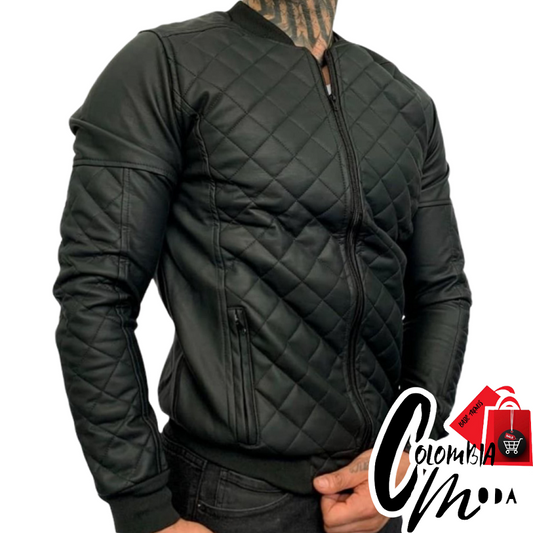 Chaqueta Clásica Tipo Piloto en Cuero Textil